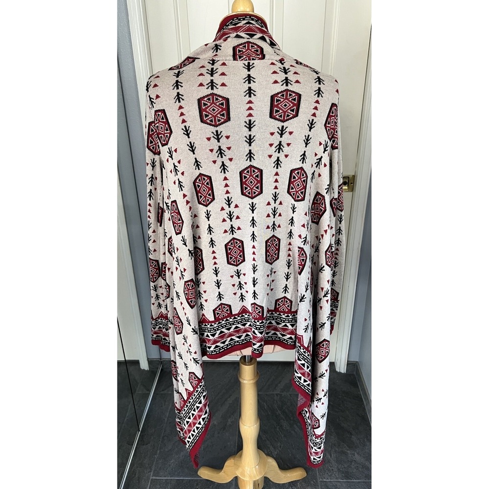 H&M Divided Cascading Cardigan Women's Tan/Red Aztec Tribal Print‎ Size Small - Picture 4 of 7